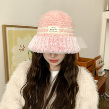 高级感毛绒秋冬渔夫帽保暖护耳盆帽韩版百搭加厚针织毛线帽子新款