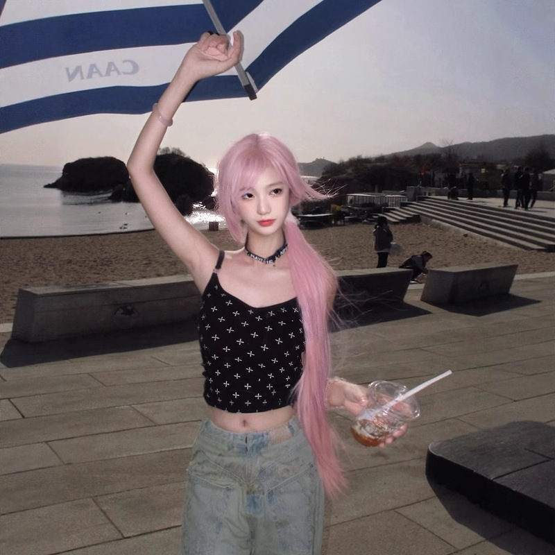 S K 黑花园运动吊带十字花满印辣妹修身短款背心夏季新款25|undefined