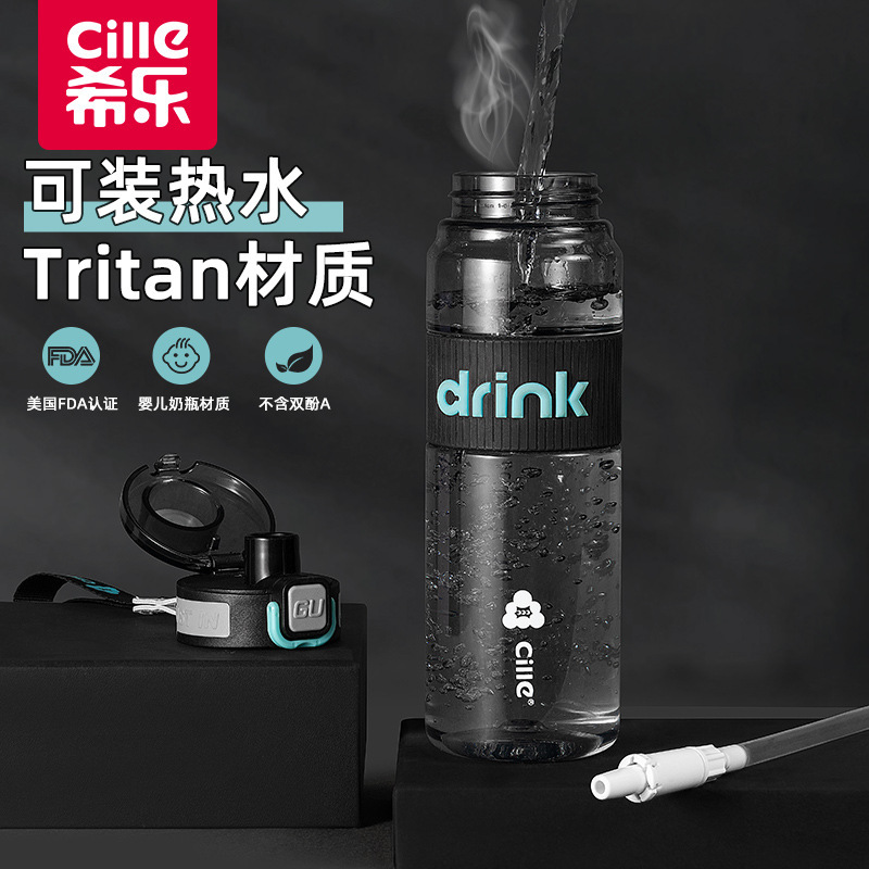 希乐水杯男大容量便携塑料吸管杯子儿童上学专用运动水壶便携式|undefined