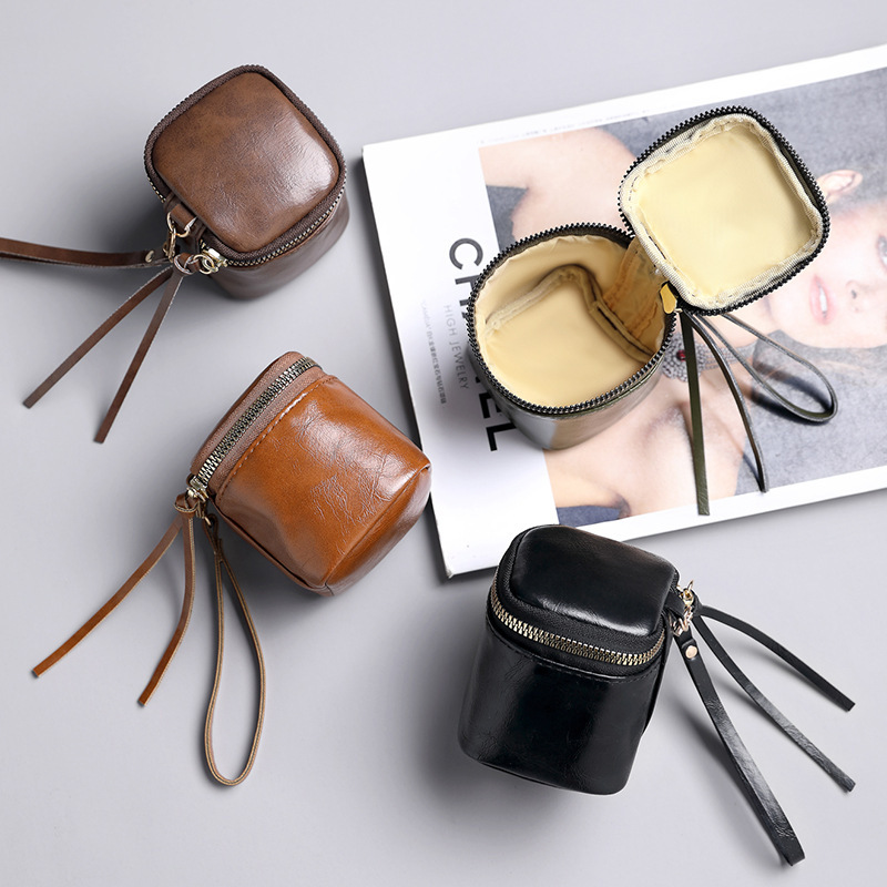 Oil Wax Leather Pu Hand Bucket Bag Ins Retro Style Niche Lipstick Small Objects Storage Coin Purse for Women Oil Wax Leather Pu Hand Bucket Bag Ins Retro Style Niche Lipstick Small Objects Storage Coin Purse for Women