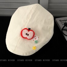 可爱立体苹果贴布星星纽扣前进帽女复古百搭画家帽显脸小贝雷帽