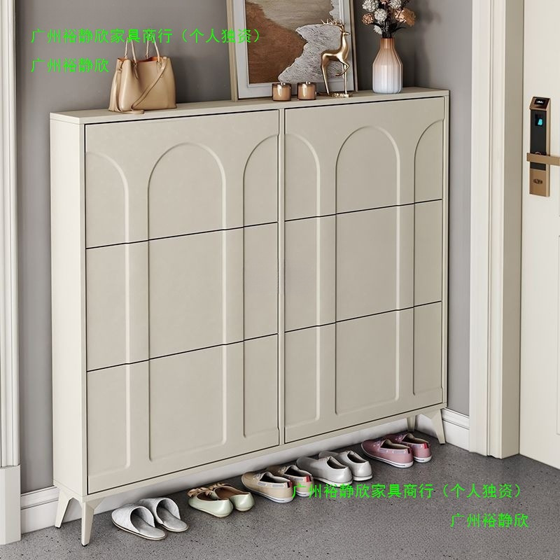 Ultra-Thin Narrow Shoe Cabinet Entryway Cabinet American-Style Home Doorway Hallway Exterior Entry Flip Shoe Cabinet Black Door Exterior
