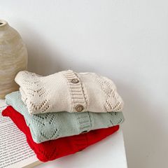 ins 2023 new autumn clothing for boys and girls, solid color sweaters, versatile cardigans, hollow knitted cotton yarn long-sleeved jackets