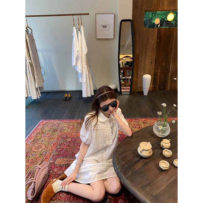 Realzz Official Yin Ningzhangzhang Milk White Gardenia Girl-Like Lace Patchwork Doll Collar Dress Realzz Official Yin Ningzhangzhang Milk White Gardenia Girl-Like Lace Patchwork Doll Collar Dress