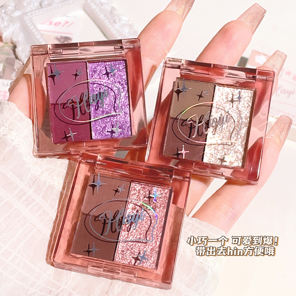 Hisyi Pocket Magic Three-Color Eyeshadow Matte Pearlescent Fine Flash Ice Grape Pink Purple Gentle Earth Color Eyeshadow Palette