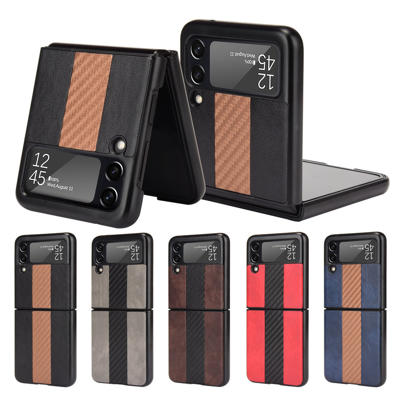 Applicable to Samsung Galaxy Z Flip3 5G mobile phone case Z Flip 3 protective case carbon brazing vide lychee pattern