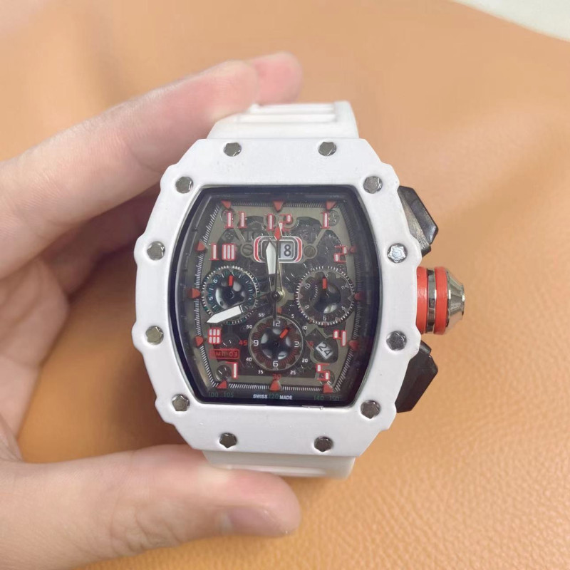 New RM watch hot sale fashion hollow h Ghost Head white silicone band quartz watch high quality men's watch