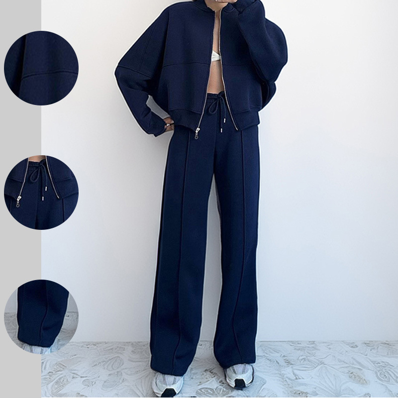 2026 New Spring Women's Clothing Cross-Border European and American Pants Set Casual Solid Color Loose Drawstring Sweatshirt Sports Set