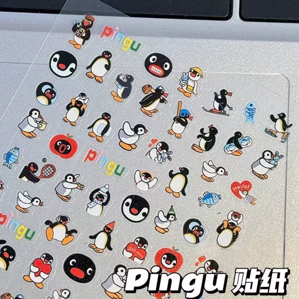 Little Red Book Same Style Pingu Penguin Nail Art Stickers Embossed Small Pattern Nail Art Stickers Ins Cute Cartoon Penguin