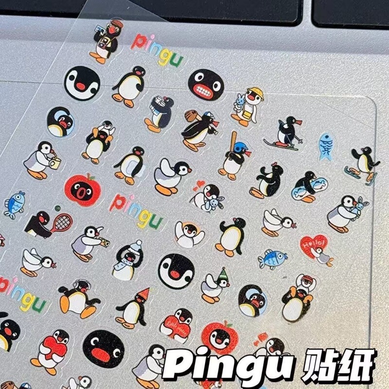 Little Red Book Same Style Pingu Penguin Nail Art Stickers Embossed Small Pattern Nail Art Stickers Ins Cute Cartoon Penguin