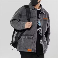 春秋新款百搭牛仔外套男2025潮牌宽松大码工装夹克潮流牛仔衣批发