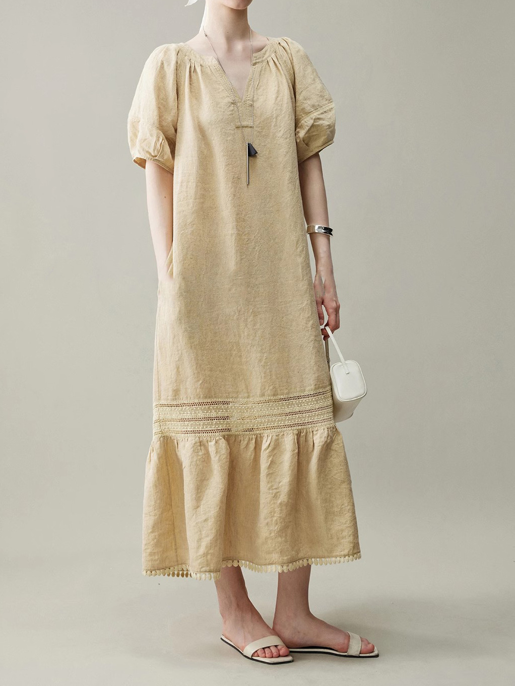 デザインが快適な中空レースステッチルーズペーパーリネンドレス女性の夏の新しい女性のスカート