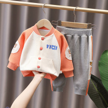 新款韩版帅气中小童拼色字母棒球衫外套两件套批发男童春秋套装棉