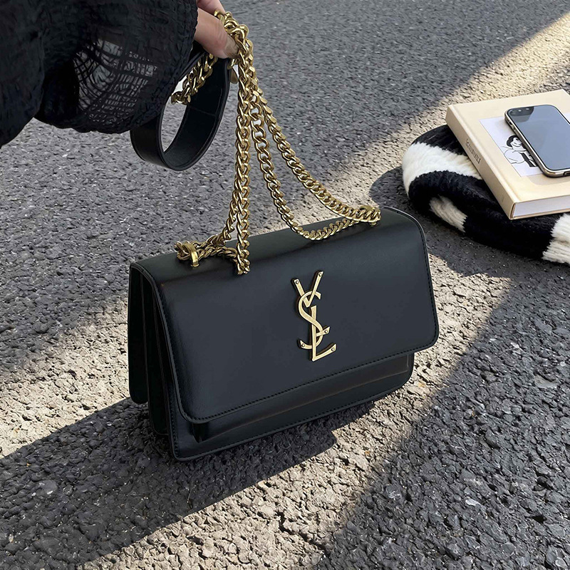 Polyurethane small solid color shoulder bag on chain
