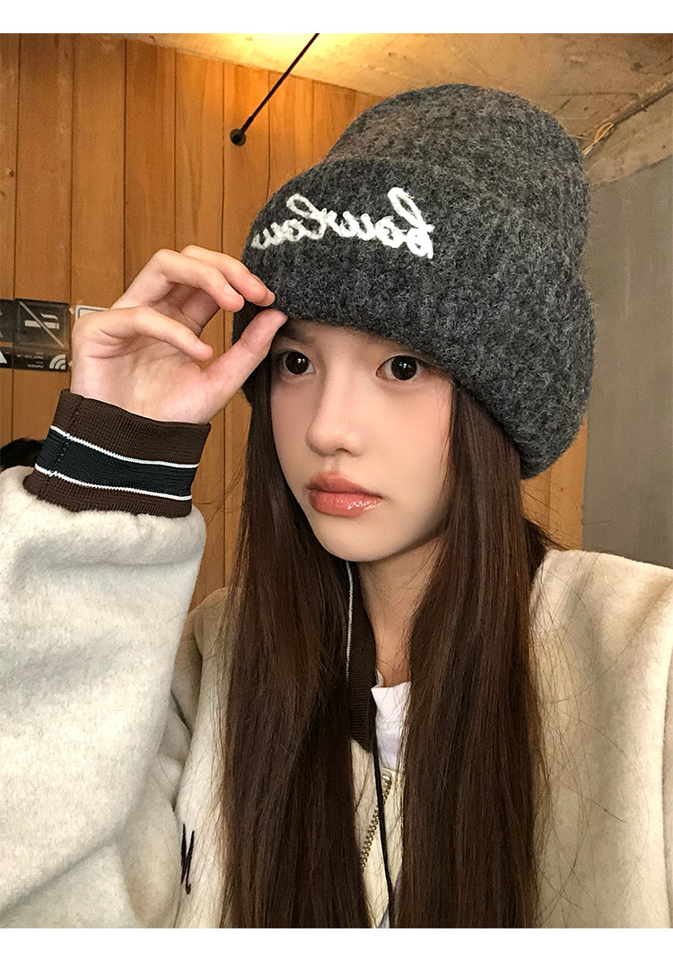 Herbst Winter Für Frauen Amerikanischen Stil Vielseitig Brief Slouchy Beanie Großer Umfang Warme Kopf Wrap Outdoor Casual_voghion.com