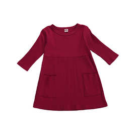 跨境批发春夏中袖款女童连衣裙条纹棉大口袋休闲时尚针织棉降价促