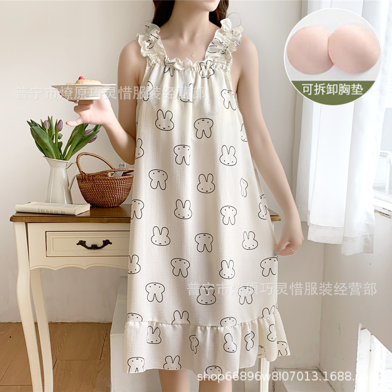 Pijama de verano delgado vestido de camisa de algodón de manga corta nubes nuevo pijama dibujos animados lindos ropa para el hogar suelta