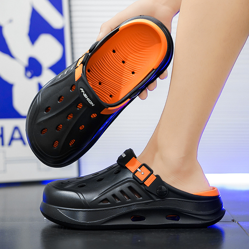 Zapatos de verano nuevos zapatos de agujero transpirables de doble capa, zapatillas frescas huecas en la playa, zapatos de hombre con suela gruesa