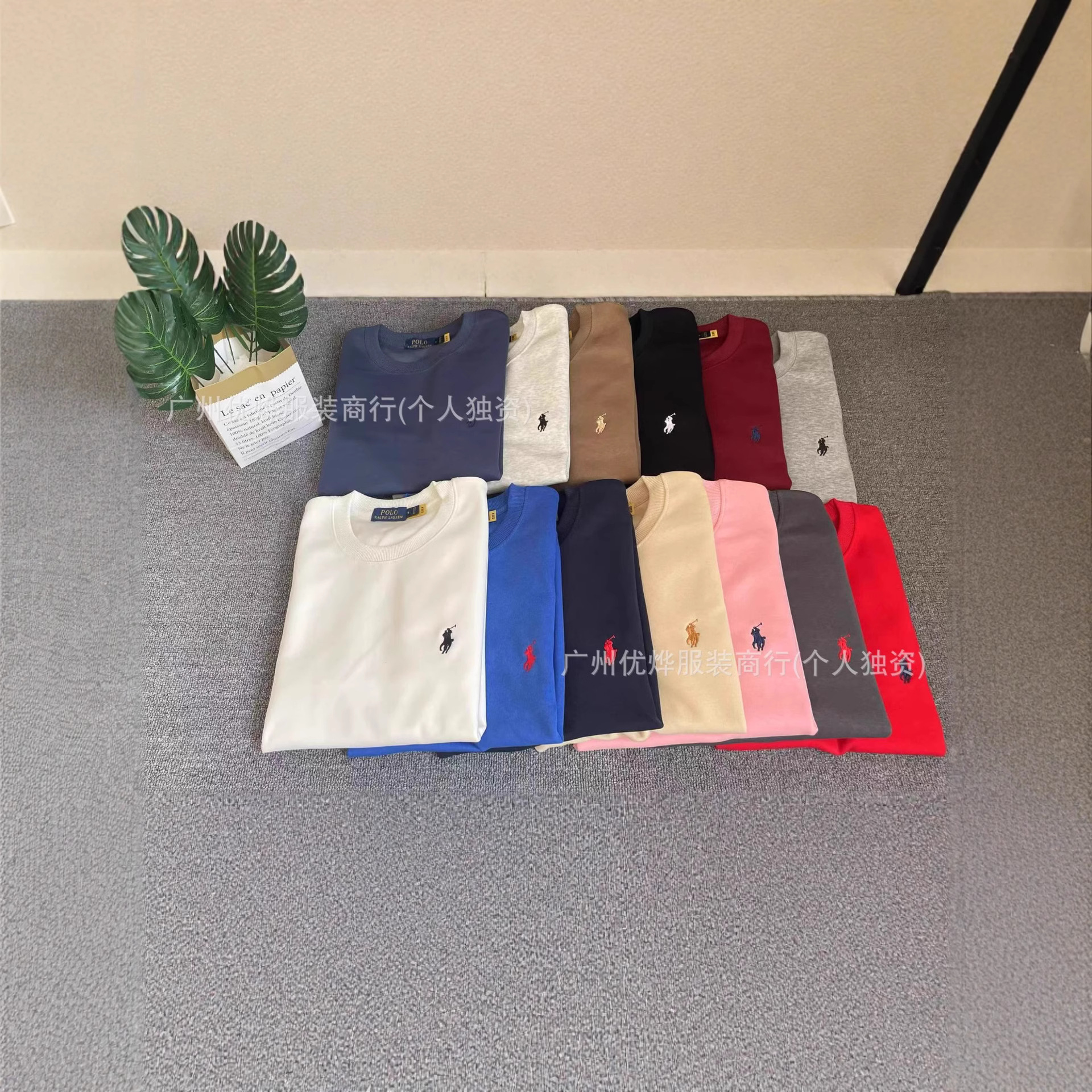 跨境新款小马刺绣卫衣男女同款圆领宽松休闲长袖RL外贸套头打底衫