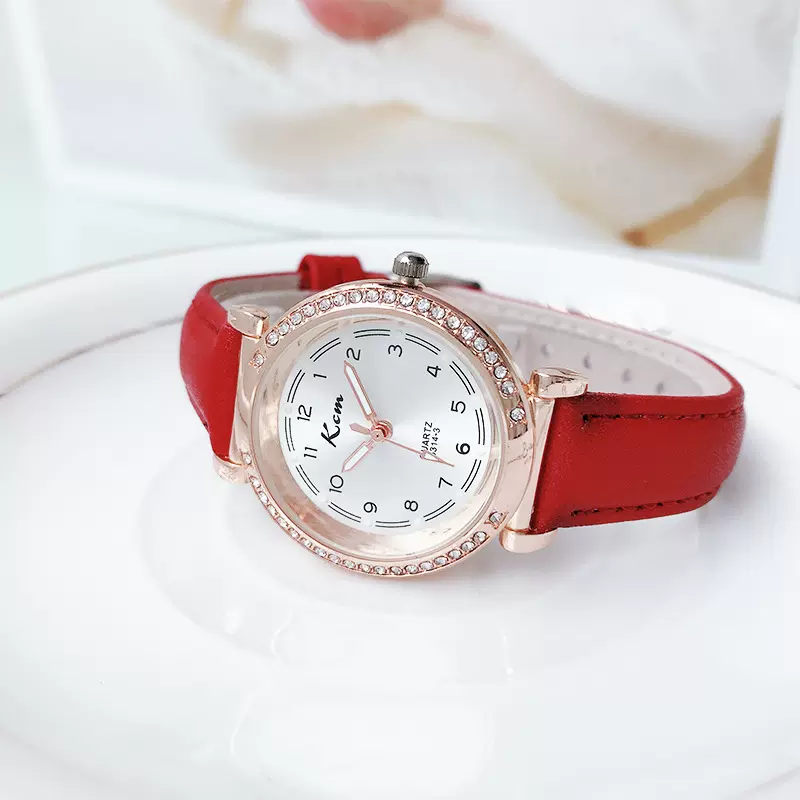 卡谜厂家抖音快手直播镶钻时尚韩版夜光石英皮带学生女表一件代发