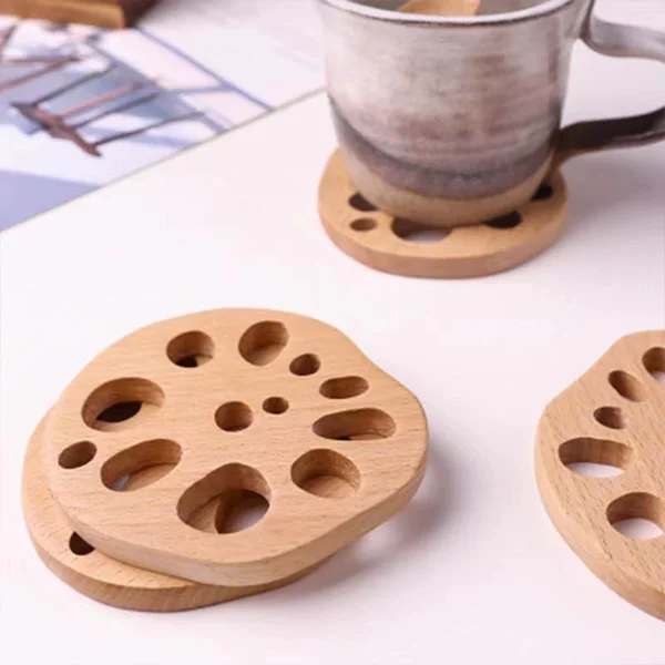Beech Lotus Root Coaster Creative Solid Wood Tea Cup Tomak Heat Insulation Mat Anti-scalding Wooden Lotus Root Coaster Desktop
