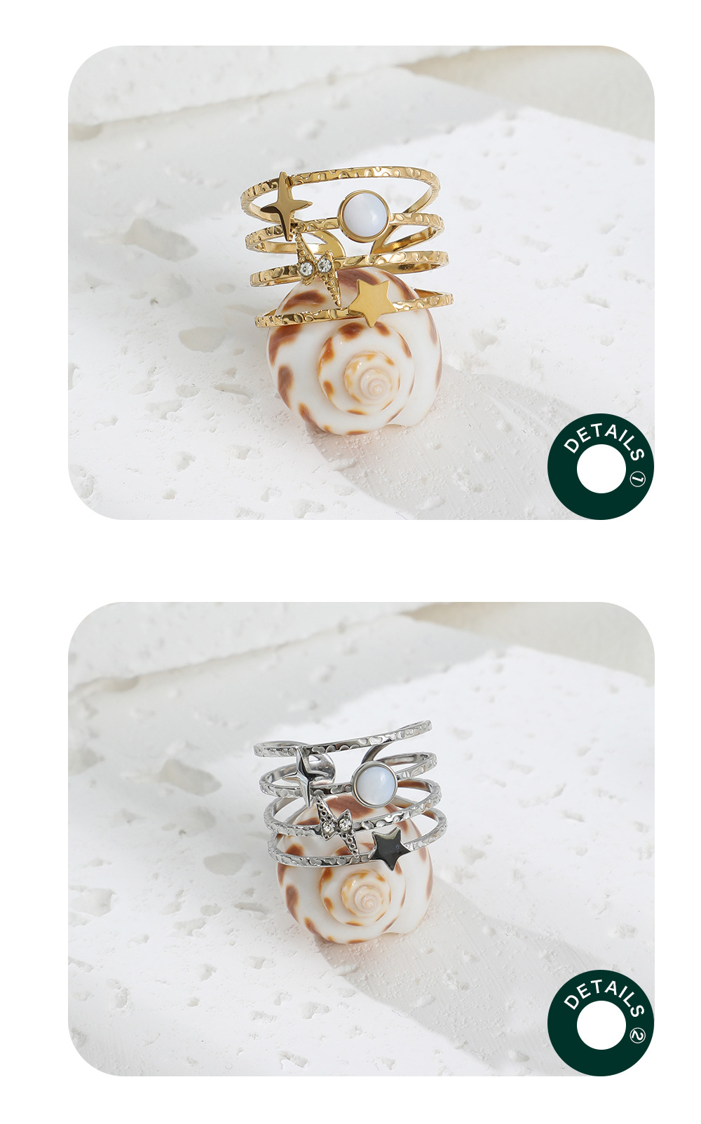 Open Ring Classification Adjustable Ring Size Daily Occasion 304 Stainless Steel Material Vacuum Plating Real Gold Plated Geometric Star 304 Stainless Steel Fashion Waterproof Non Tarnish Open Ring