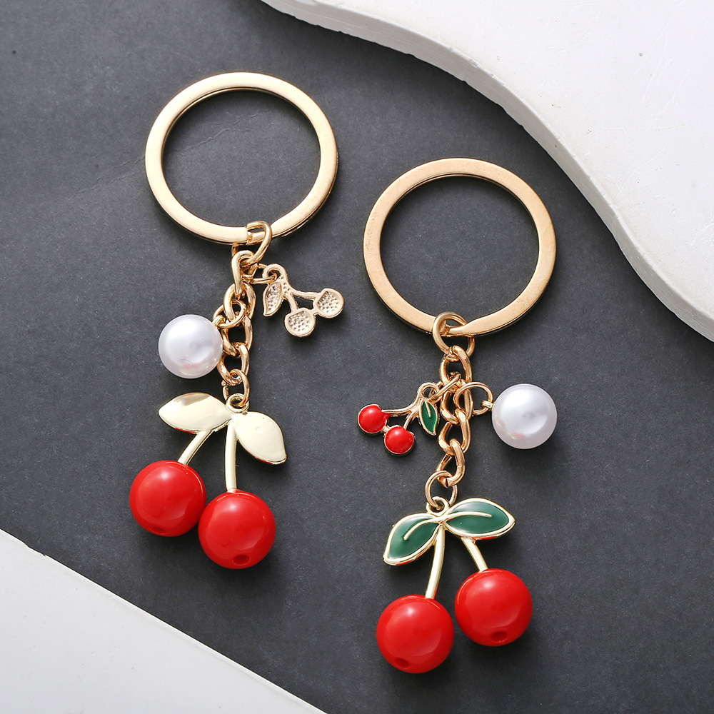 Casual, Daily Occasion Popular Style 1 Drop Oil Solid Color Red Cherry Pearl Keychain Metal Key Chain Decorative Pendant
