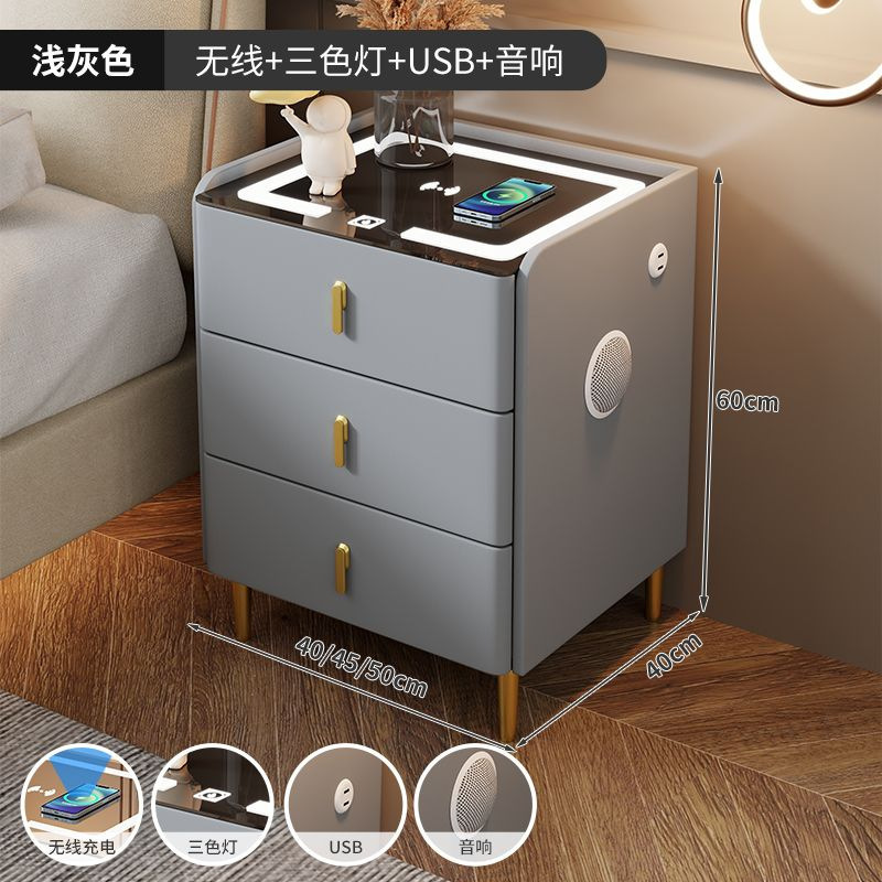 智能床头柜岩板床头桌三抽多功能无线充电现代简约卧室家用床边柜|undefined