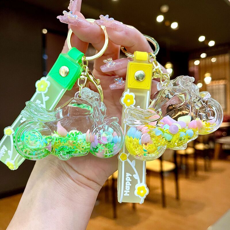 Creative Fantasy Colorful Motorcycle Drift Bottle Keychain Cute Crystal Sand Decompression Toy Small Ornaments Birthday