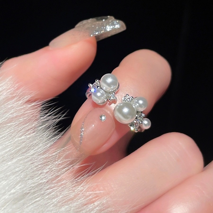 法式小众设计感珍珠锆石开口戒指女时尚个性轻奢高级感食指戒指环