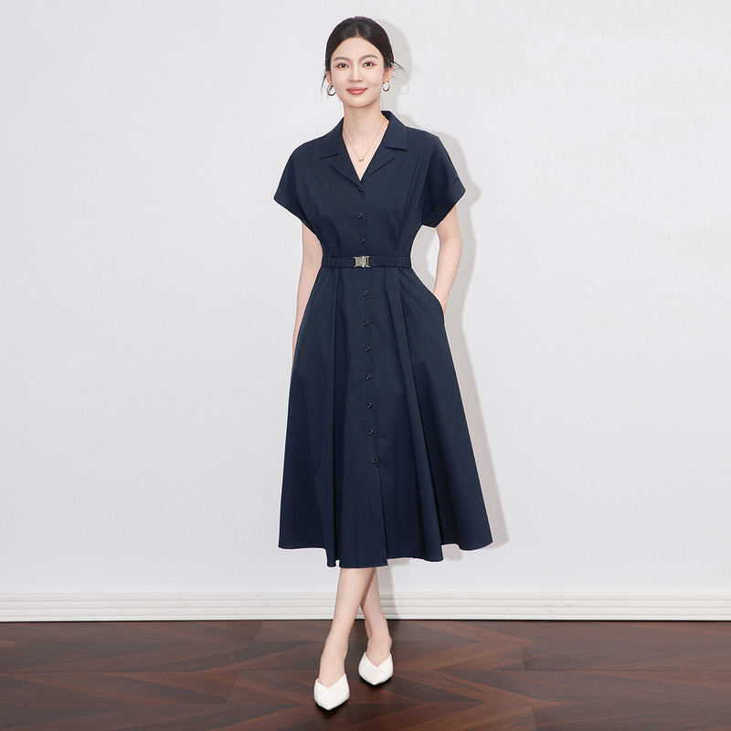 2509907-High-Quality Formal Occasion Waist-Cinching Lapel Commuter Ice-Feel Shirt Dress Nanyou Women's Summer Long Skirt 2509907-High-Quality Formal Occasion Waist-Cinching Lapel Commuter Ice-Feel Shirt Dress Nanyou Women's Summer Long Skirt