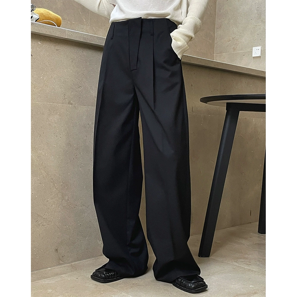 Lou Fu Новые дизайнерские стильные Асимметричные Брюки с планкой в Корейском стиле, свободные прямые брюки с высокой талией и широкими штанинами для женщин