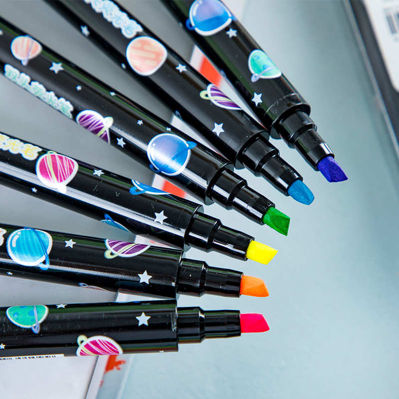 Pluma fluorescente H857-6 de doble cabeza serie de planeta errante pluma fluorescente estudiante marcado pregunta equivocada pluma de marcado pluma de cuenta de mano