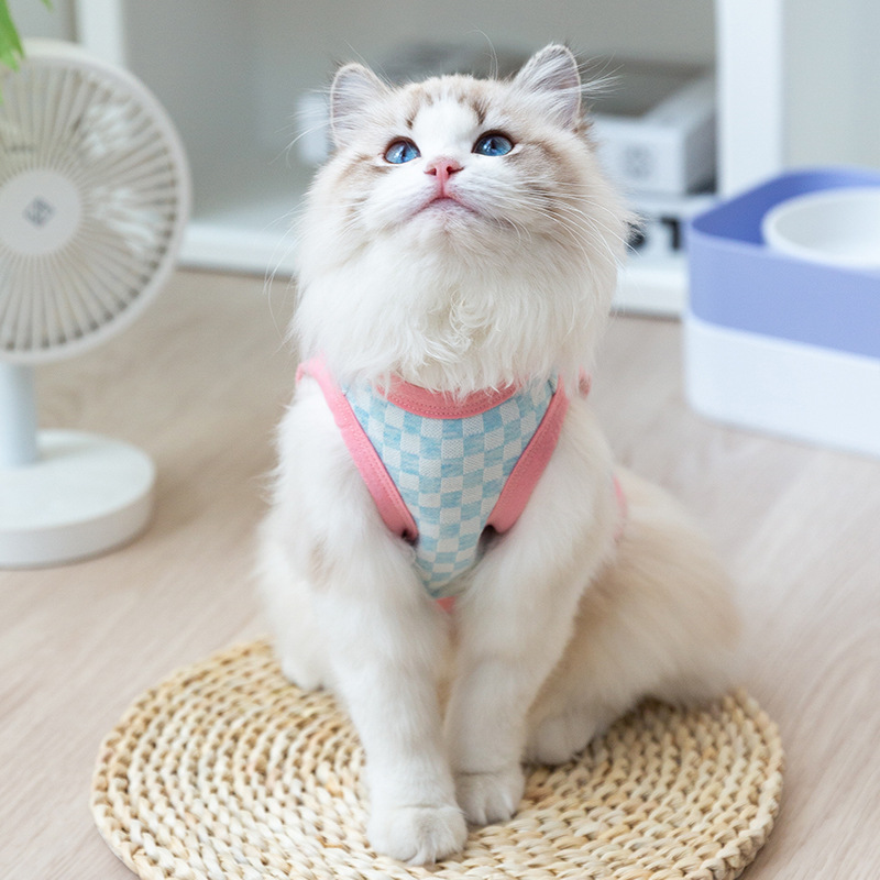 Chessboard Plaid chaleco gatito ropa primavera y verano británico corto Gato Azul marioneta gatito mascota perro de dos patas chaleco