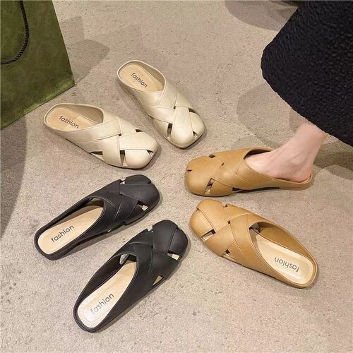 Summer Lazy Half-Open Women's Fashionable Flat-Heel Roman Sandals | Women's Outdoor Mules
