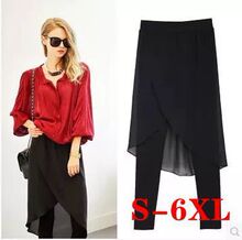 2023春夏新款修身弹力打底裤假两件女雪纺裤裙胖MM垮裤