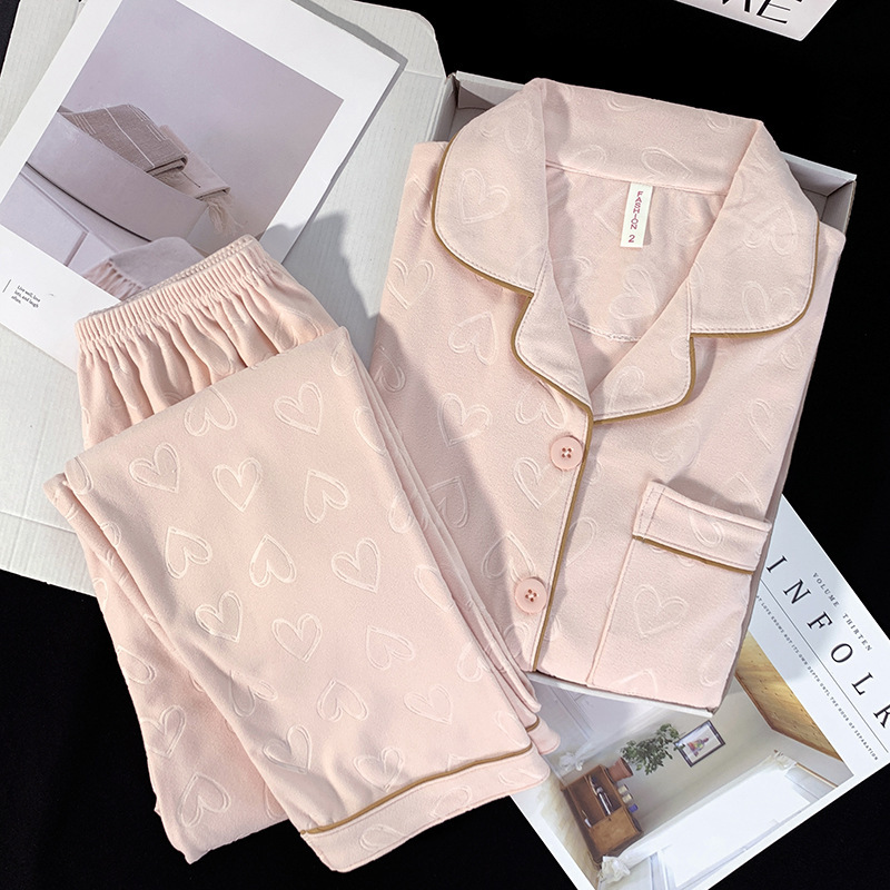 German Velvet Pajamas Women's Autumn and Winter New Long-sleeved Cardigan Two-piece Set Korean-style Heart Loose Warm High-grade Home Clothes German Velvet Pajamas Women's Autumn and Winter New Long-sleeved Cardigan Two-piece Set Korean-style Heart Loose Warm High-grade Home Clothes