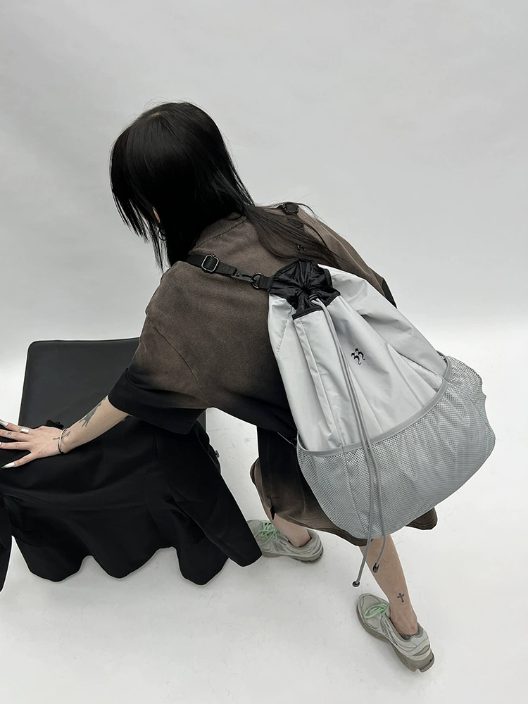 Nylon Drawstring Backpack, 3D Spacious Design, 40×35×17 cm, Lightweight 0.3 kg