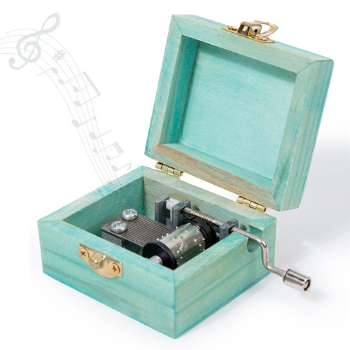 Birthday gift for best friend, cute cartoon wooden kitten hand-cranked music box, Sky City Music Box