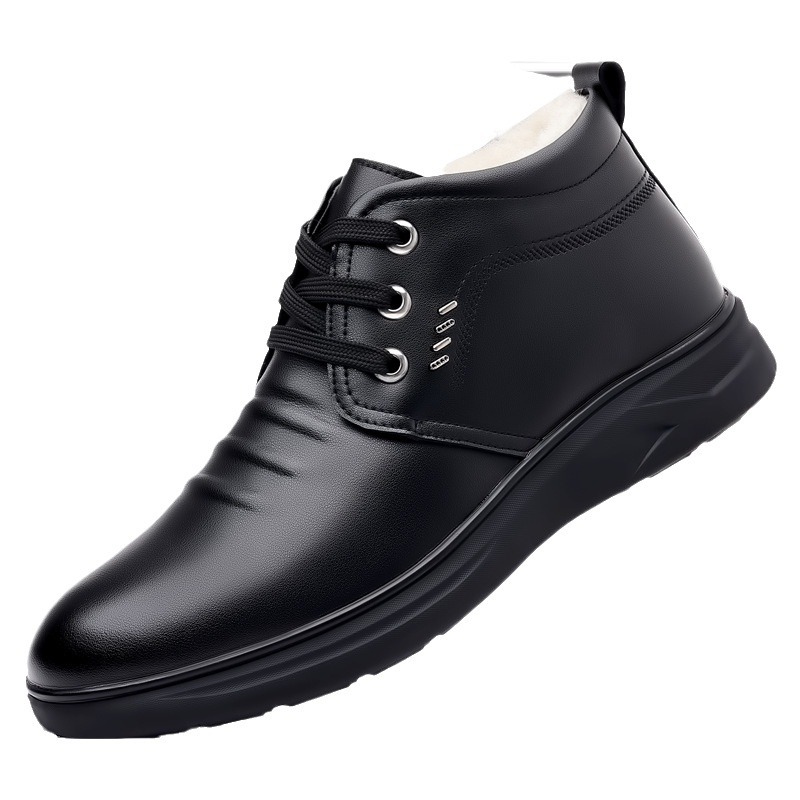 Zapatos de algodón de hombre 2024 invierno nuevo terciero calentamiento grueso piel en uno de zapatos de cuero casuales de alta altura botas de nieve para hombre