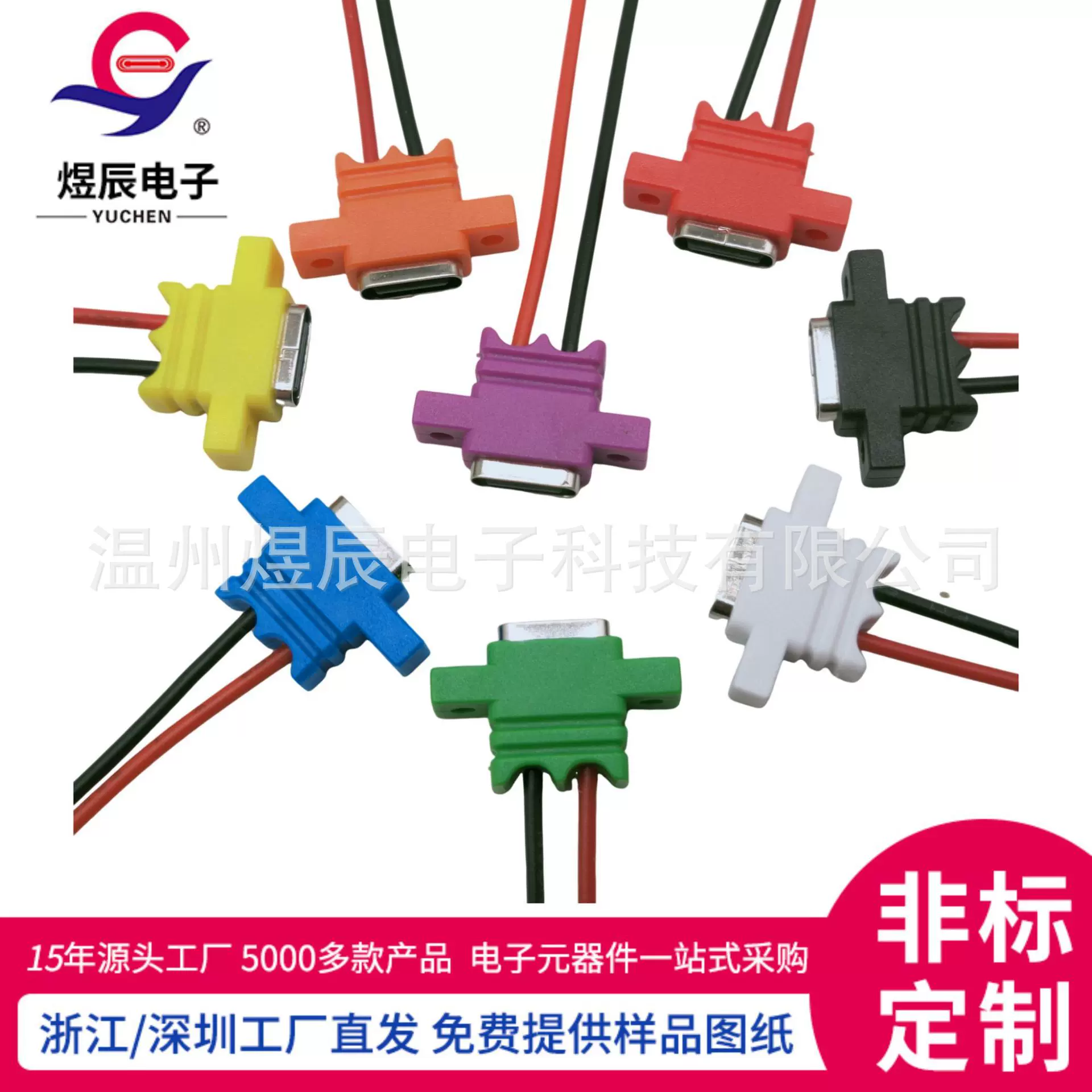 TYPE-C带线防水 2P双耳平面锁螺丝孔 剃须刀小家电电源插口typec