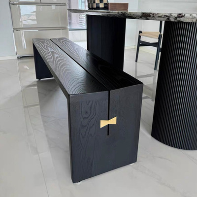 白蜡木长条凳侘寂风黑色碳化餐凳玄关板凳卧室床尾凳换鞋凳长条椅|ru