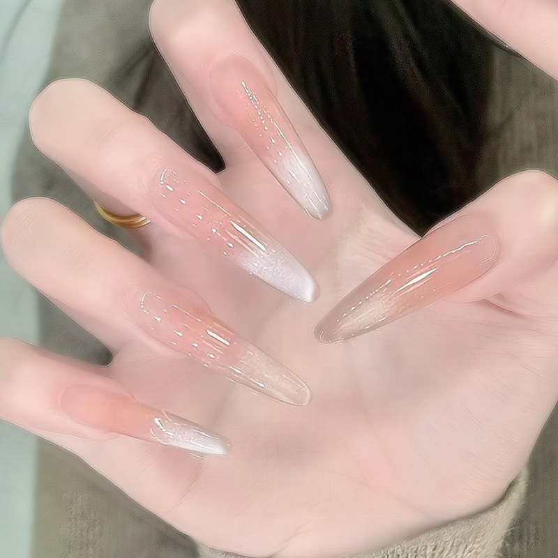 Purely Sensual Blush Nude Cat-Eye Nail Art, Ultra-Fairy Dazzling Gradient Glass Beads, Wearable Long Pointed Round Handmade Nail Tips Purely Sensual Blush Nude Cat-Eye Nail Art, Ultra-Fairy Dazzling Gradient Glass Beads, Wearable Long Pointed Round Handmade Nail Tips