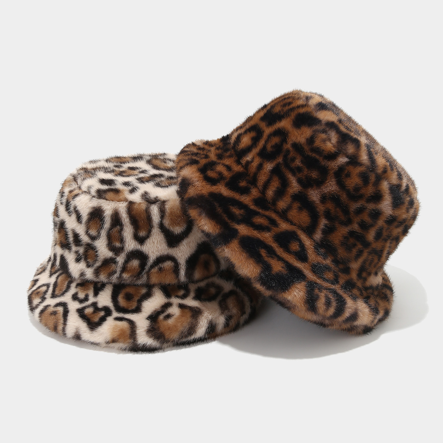 Otoño y invierno sombrero de pescador de moda femenina de estilo americano estampado de leopardo grueso calentamiento sombrero callejero de moda roja imitación sombrero de lana de visón