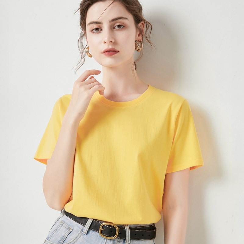 Spring and Summer New Style Xinjiang Cotton Top, Cotton Short-Sleeved T-Shirt, Women's Round Neck, Solid Color, Half-Sleeved, Loose-Fitting, Korean Style