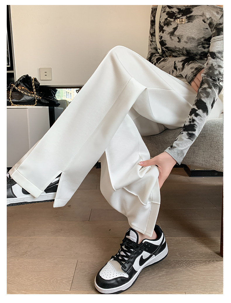 Slit narrow air cotton wide-leg pants for women, 2023 new high-waisted drape floor-length pants, slimming straight casual pants pic 15