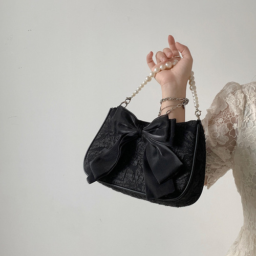 Shoulder bag for women niche design pearl shoulder strap bag for women 2024 new style bow hand-held crossbody bag armpit bag