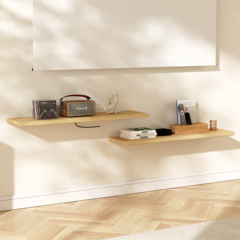 Nórdico moderno minimalista de una sola palabra estante de pared de partición estante dormitorio sala de estar estante de madera maciza colgante de pared estante de almacenamiento de pared