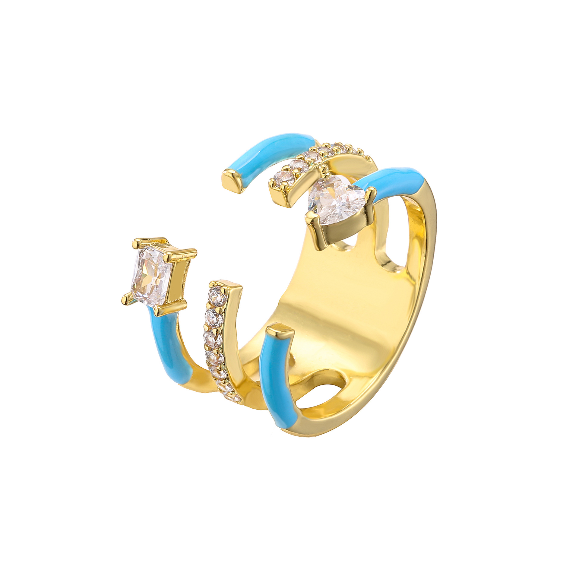 Fashion Round Copper Plating Inlay Zircon Open Ring 1 Piece