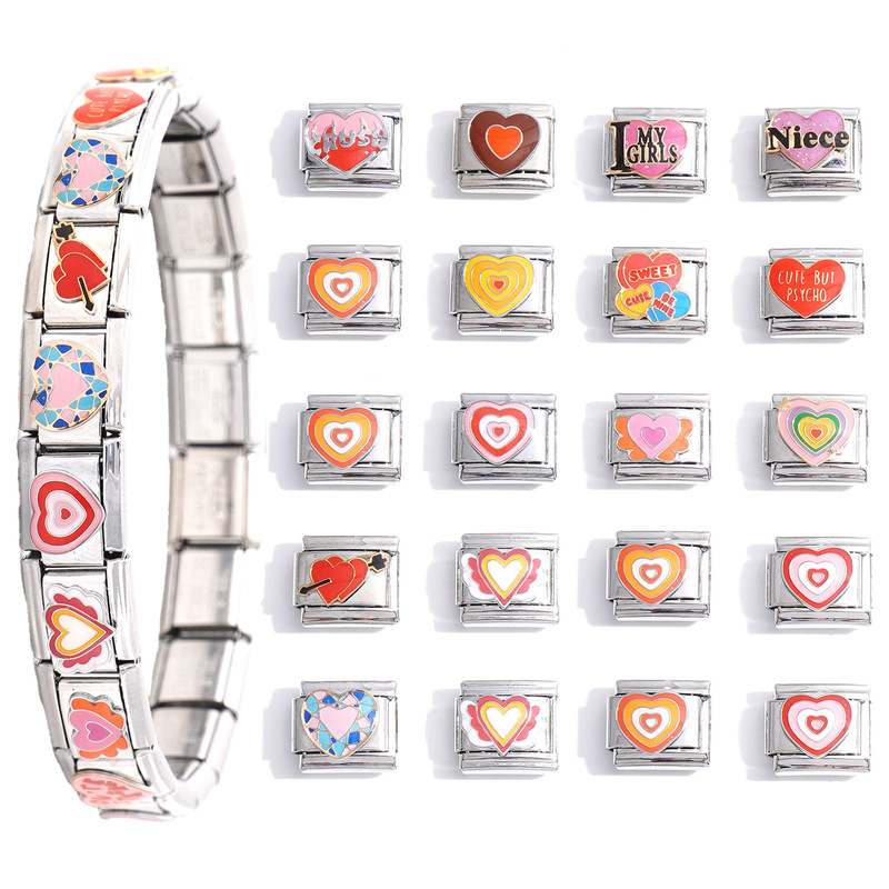 New Italian Elastic Module Smiley Face Stainless Steel Gold DIY Heart Smiley Face Versatile Accessories Chain for Men and Women